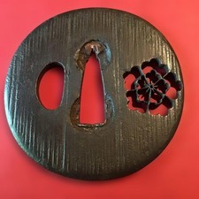 Edo Japanese Iron Tsuba Wood Grain Snow Sukashi 70mm Collectible 15+