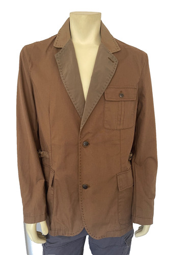 Roberto Cavalli, Vintage Class Roberto Cavalli Mens Brown Safari Jacket Leather Trim IT 54 $1125