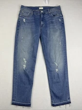 Mother Womens Undone Drop Out Hem Cliffhanger Wash Jeans Blue Size 27 (30x24)