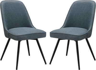 Navy Blue Faux Leather Swivel Chair Set with Padded Seats and Black Legs