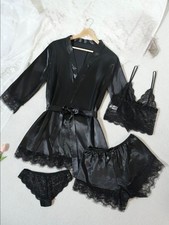 4tlg. Sexy Nachtwäsche Spitze Satin Negligé Dessous Pyjama L 40/42 (uh43)