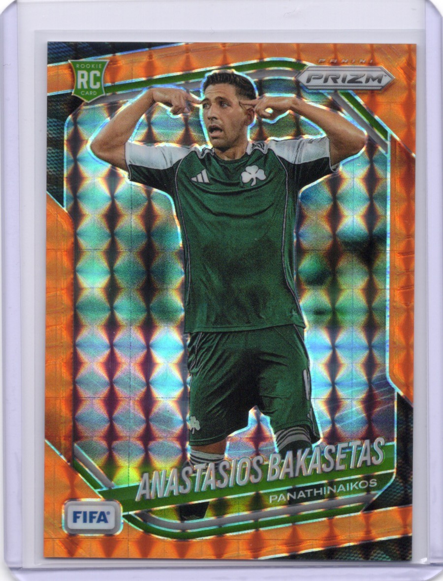 2025-26 Panini Prizm FIFA #62 Anastasios Bakasetas Orange Mosaic Prizms #/299