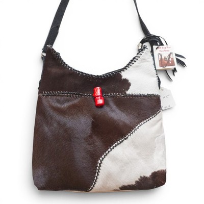 Old Bag Dot Hair-On Cowhide Patchwork Hobo Bag Coral Toggle NWT