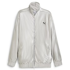 PUMA T7 Oversized Metallic Full Zip Track Jacket Mens Grey Casual Athletic Outer