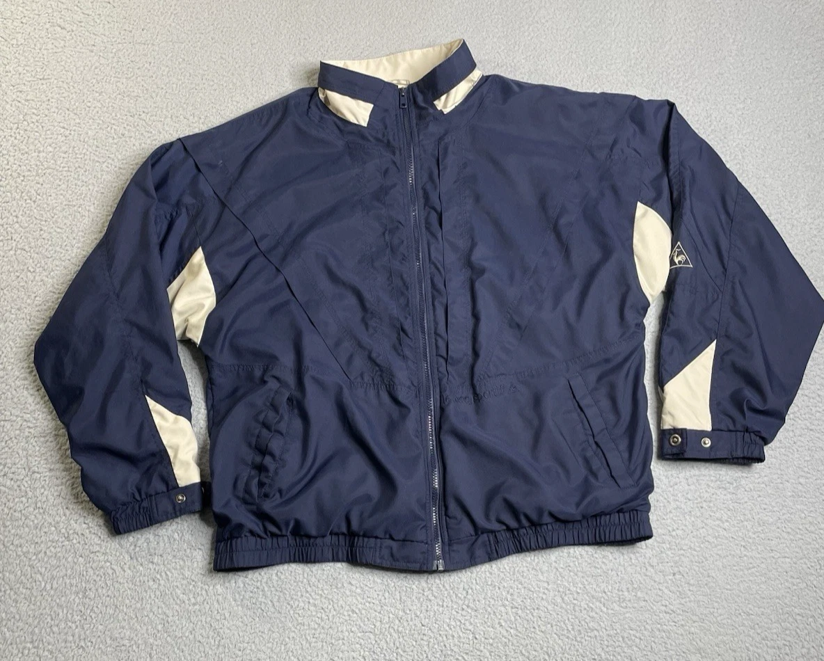 Veste Coupe-vent Le Coq Sportif Vintage Pour Homme - Taille L, Noir Bleu, état Parfait, Style Années 80-90