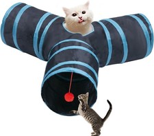 3 Way Cat Play Tunnel with Interactive Toys Collapsible with Ball  Feather Wand