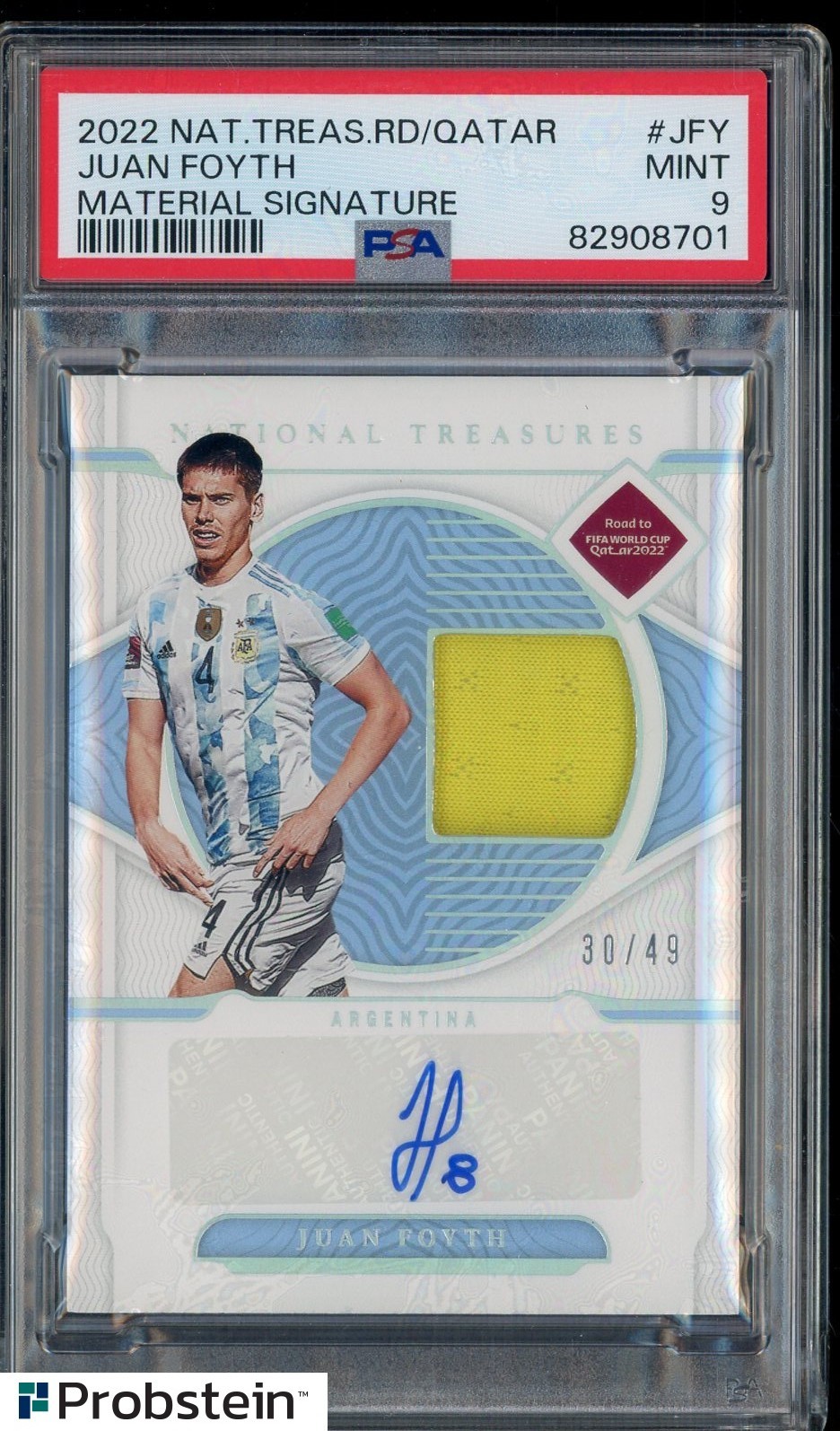 2022 National Treasures FIFA Soccer Juan Foyth Match-Worn Patch AUTO /49 PSA 9