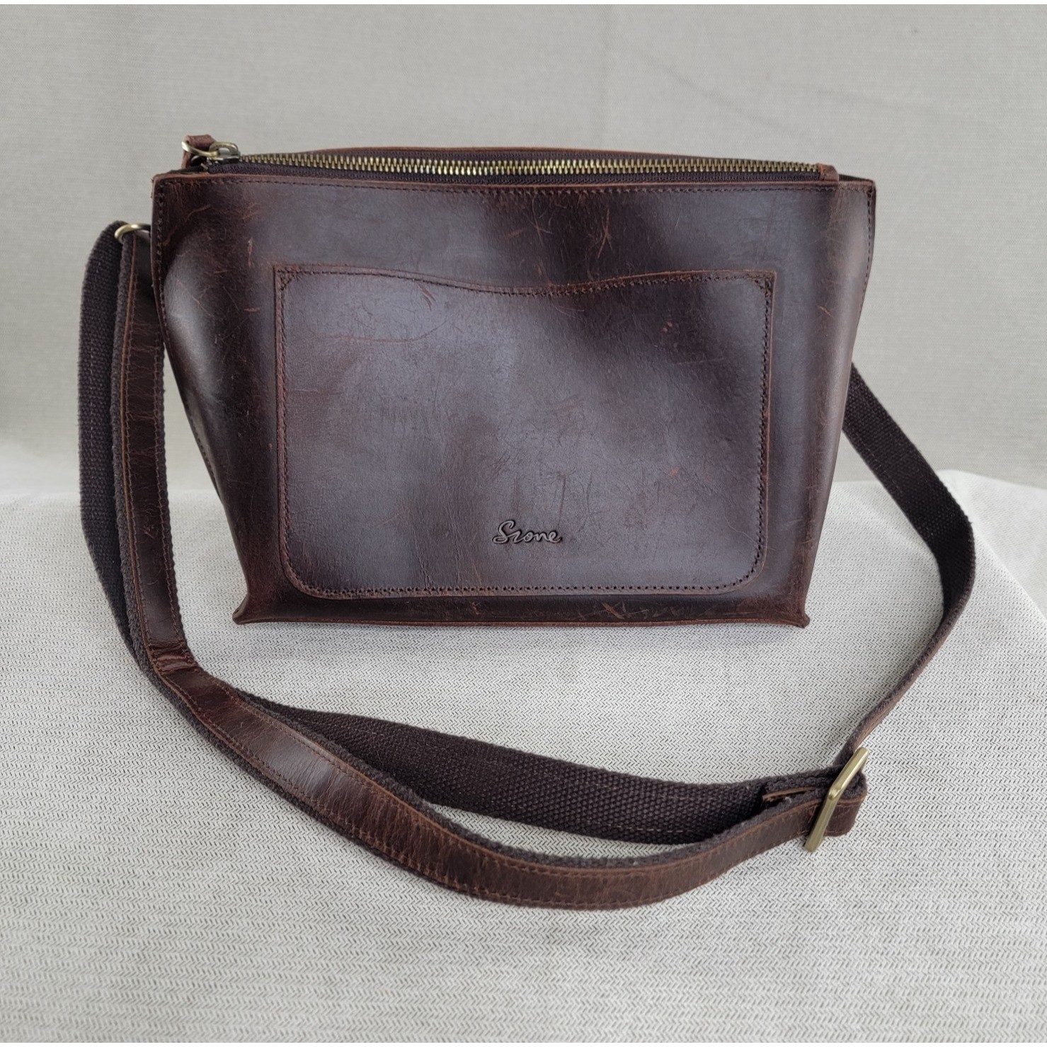 S Zone Bag Brown Distressed Cowhide Leather Crossbody Purse 