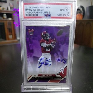 2024 Bowman U Now Ryan Williams Auto Purple /25 #2B PSA 10 GEM MT Alabama