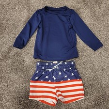 Cat Jack Boys Patriotic USA Flag Swim Set Rash Guard Trunks 12M 18M Navy Blue