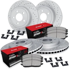 R1 Concepts Brake Kit Front & Rear Rotors + Pads OEM Drilled Slotted 2015 Sonata