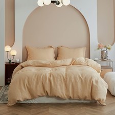 Linen Duvet Cover Set Queen 3 PCS 88 x92 Breathable Sand Simple Opulence Natural