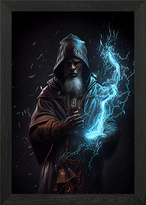 Wizard casting a spell Framed Wall Art Poster Canvas Print Picture