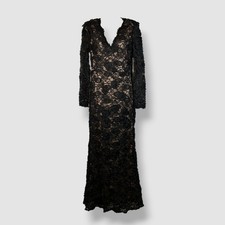 Eliza J Women's Black Lace V-Neck Long Sleeve Gown Dress Size 6