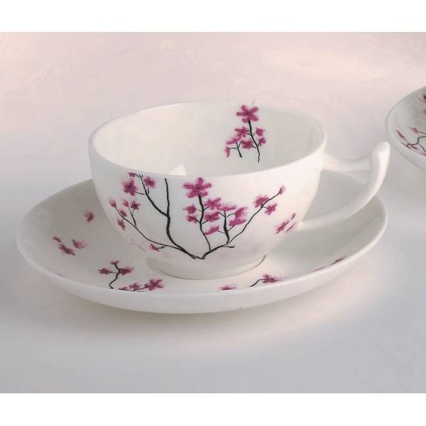 Tasse Mit Untertasse Cherry Blossom KirschblüTen FüR 100Ml Weiß Rosa Tealogic-image