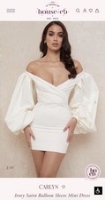 House of CB Carlyn Ivory Satin Balloon Sleeve Mini Dress Size M