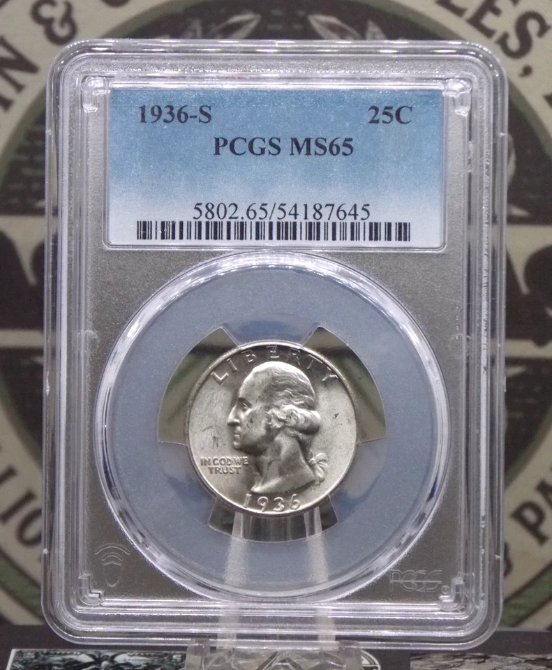 1936 "S" Washington SILVER Quarter 25c PCGS MS65 #645 Gem BU Unc ECC&C, Inc. - Image 3 of 4