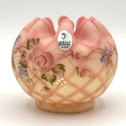 Fenton Uranium Burmese Diamond Optic Rose Bowl Vase Vintage VGC Signed