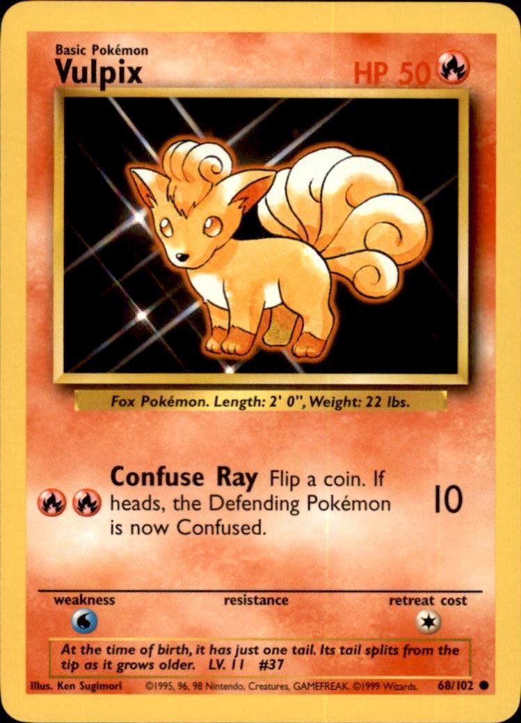 Vulpix 68/102 NM/LP Regular Base Set Pokémon TCG WOTC Any 3 Free Ship