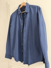 Hugo Boss Men  s Slim Fit Blue Plaid Button-Up Dress Shirt Long Sleeve Size M