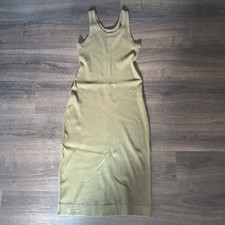Everlane Dress Womens Small Olive Green Ribbed Organic Cotton Tank Midi Bodycon