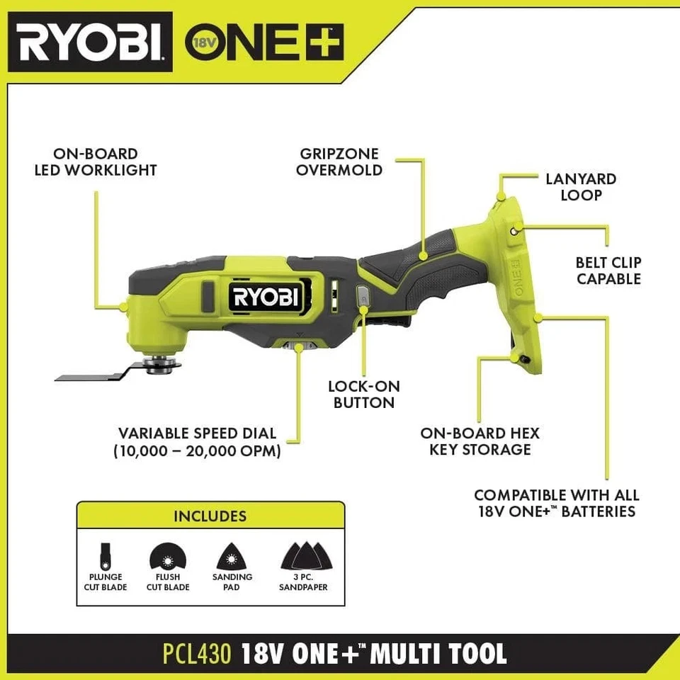 ONE+ 18V Ryobi Combo Kit Multi-Tool and 5 In. Random Orbit Sander (Tools Only) - Image 2 of 4