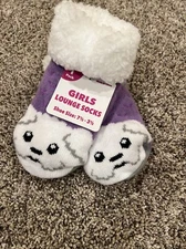 Old East Main Girls Lounge Socks 1 Pair- Dog, Size 7 1/2- 3 1/2 - NEW with Gripp