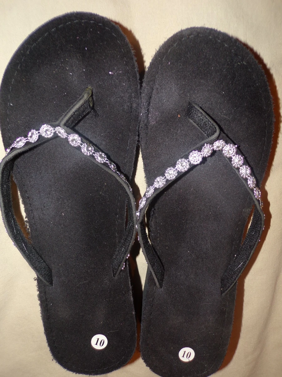 Women s Size 10 Black Flip Flops w Sparkle eBay