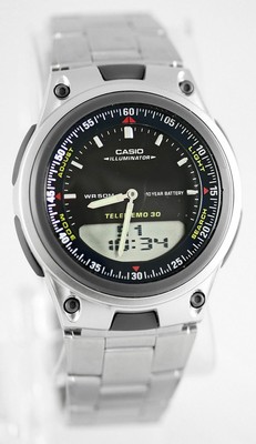 Casio AUTHENTISCH AW-80D-1AV Datenbank Weltzeit Uhr Ana Digital Edelstahl