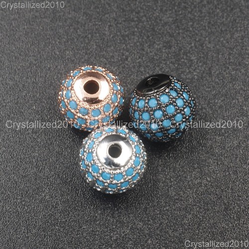 Natural Gemstones Turquoise Pave Round Disco Ball Bracelet Connector Charm Beads - Afbeelding 1 van 12