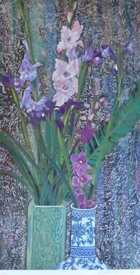 Ting Shao Kuang "Orchidées Et Iris" Sérigraphie Sur Papier Signée À La Main - Photo 1/4