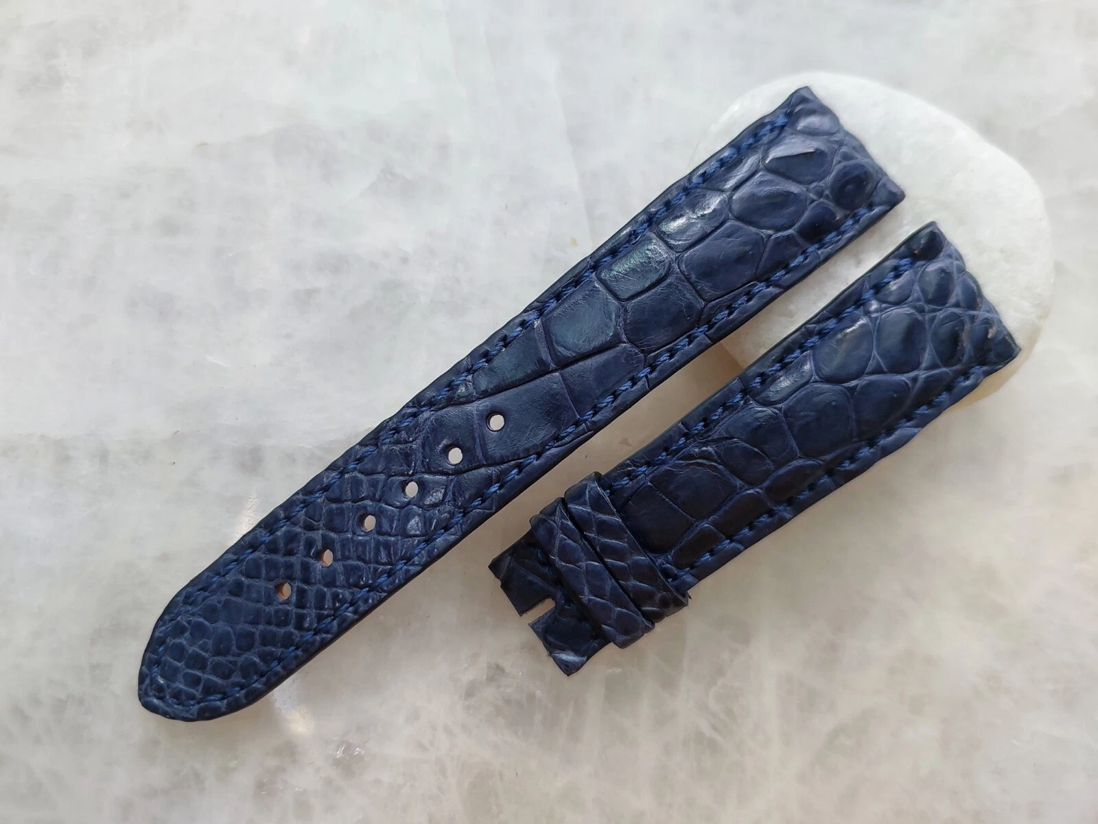 20mm/18mm Navy Blue Alligator Crocodile Print Leather Watch Strap Band