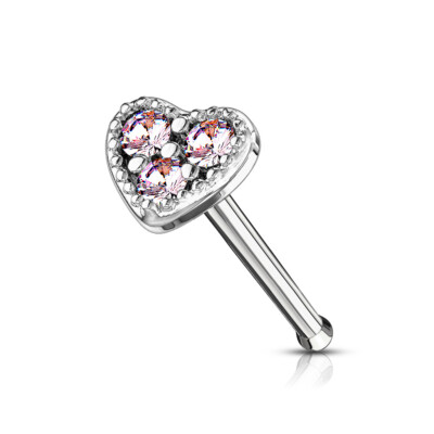 Surgical Steel CZ Gem Paved Heart 20G Nose Ring Stud Bone Piercing