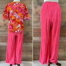 Vintage 1960s 1970s Pink Pull On Bell Wide Leg Trouser Pants Sz Small