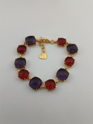 AMELIA ROSE gold tone purple and red Faceted prong set cabachons bracelet