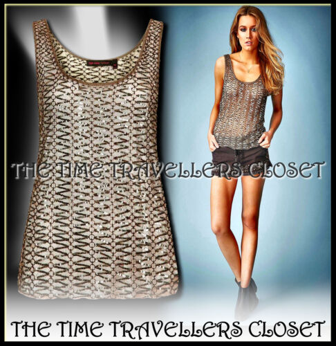 KATE MOSS TOPSHOP SHEER MESH SEQUIN 1/500 SILVER RING VEST TOP M UK 12 40 8 - Picture 2 of 5