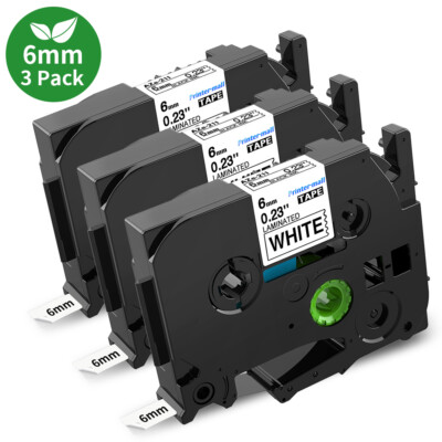 3x TZe-211 6mm Schwarz auf weiß Schriftband für Brother P-Touch H100LB 1000 1010