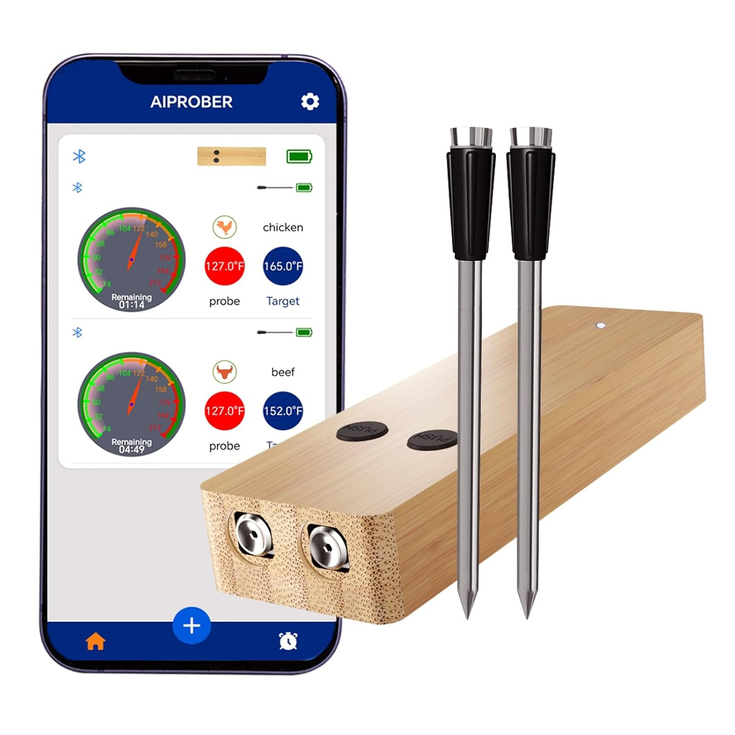 Wireless Smart Meat Thermometer - 2 Probes, 800FT Long Range, Food Thermomete...