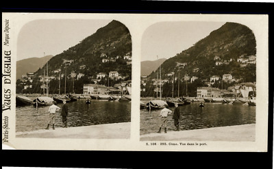 Italien, Como, Hafenansicht, ca.1910, Stereo Auflage d'Epoche 10,5x