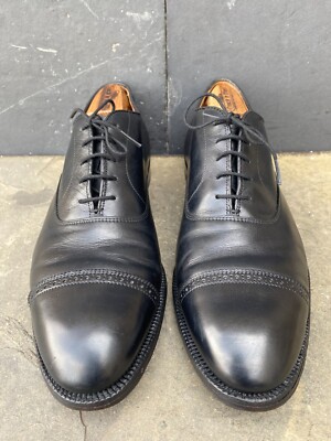 Alden Perforated Straight Tip Black Leather Cap Toe Oxford Shoes