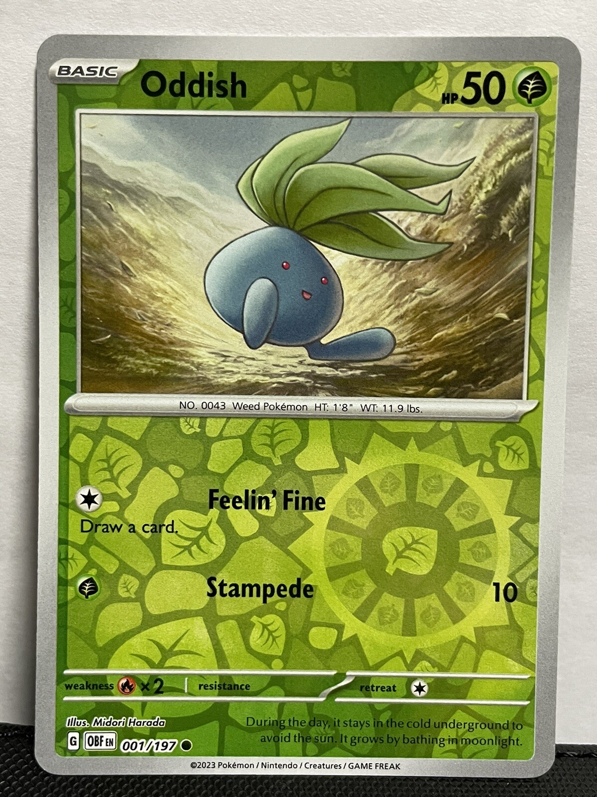 Pokemon TCG Oddish Reverse Holo 001/197 Obsidian Flames 2023 Near