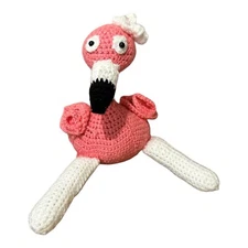 Pink Flamingo Handmade Stuffed Toy Yarn Knit Crochet Bird Doll Size 13" Long