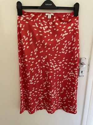 TOPSHOP Petite Red Dalmatian Midi Skirt Size Elasticated Wsist