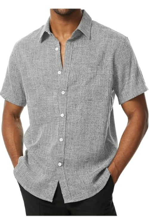 COOFANDY Mens Linen Blend Shirt XXL Black Short Sleeve Casual Nautical Button Up