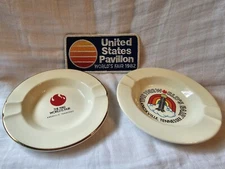 Two Ceramic Round ashtrays 1982 World's Fair Knoxville & Patch US Pavilion