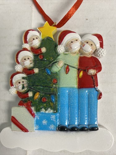 Adorno de Navidad 2020 familia de 5 con máscaras decoración árbol nuevo - Imagen 2 de 3