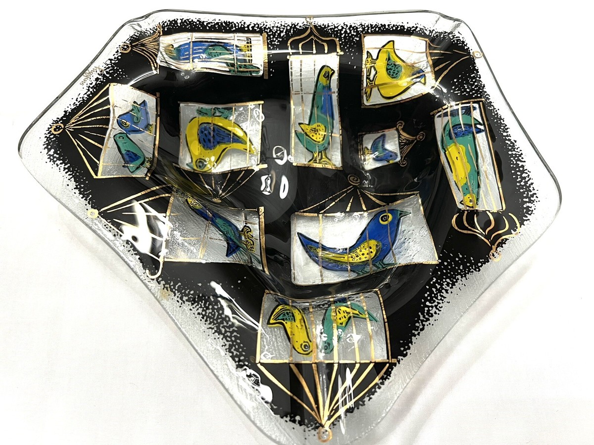 オンラインショップ Glass Art Fused Higgins Modern Century Mid Ashtray in Birds 工芸ガラス