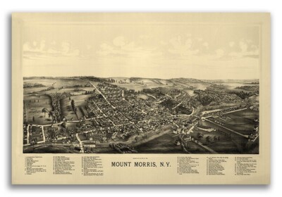 1893 Mount Morris New York Vintage Old Panoramic NY City Map - 16x24