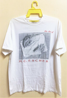 VINTAGE 90s MC ESCHER HAND DRAWING ART T-SHIRT WARHOL K HARING 