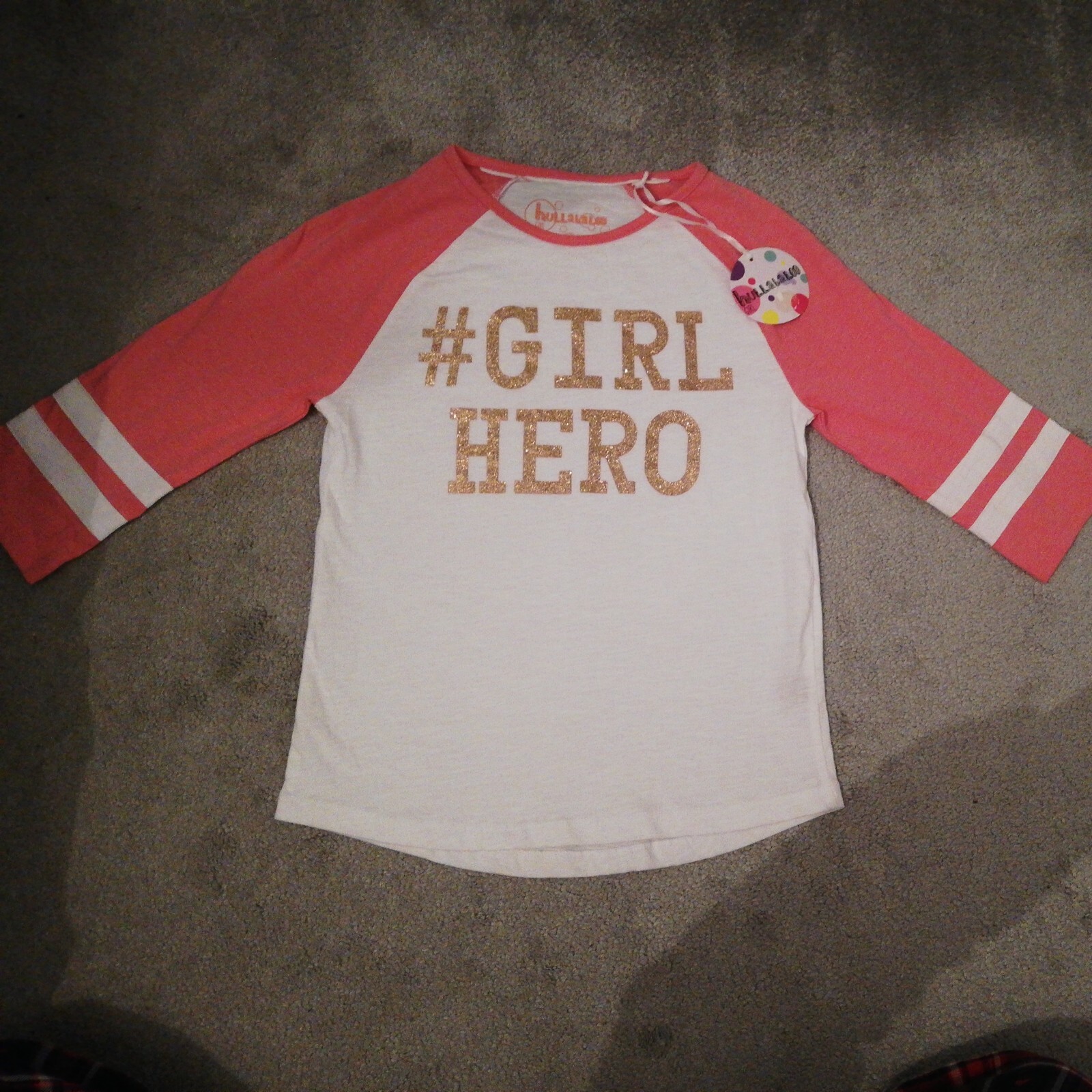 Girls Pink/White Cotton T shirt /Top "# Girl Hero" New With Tag age 9-10 years